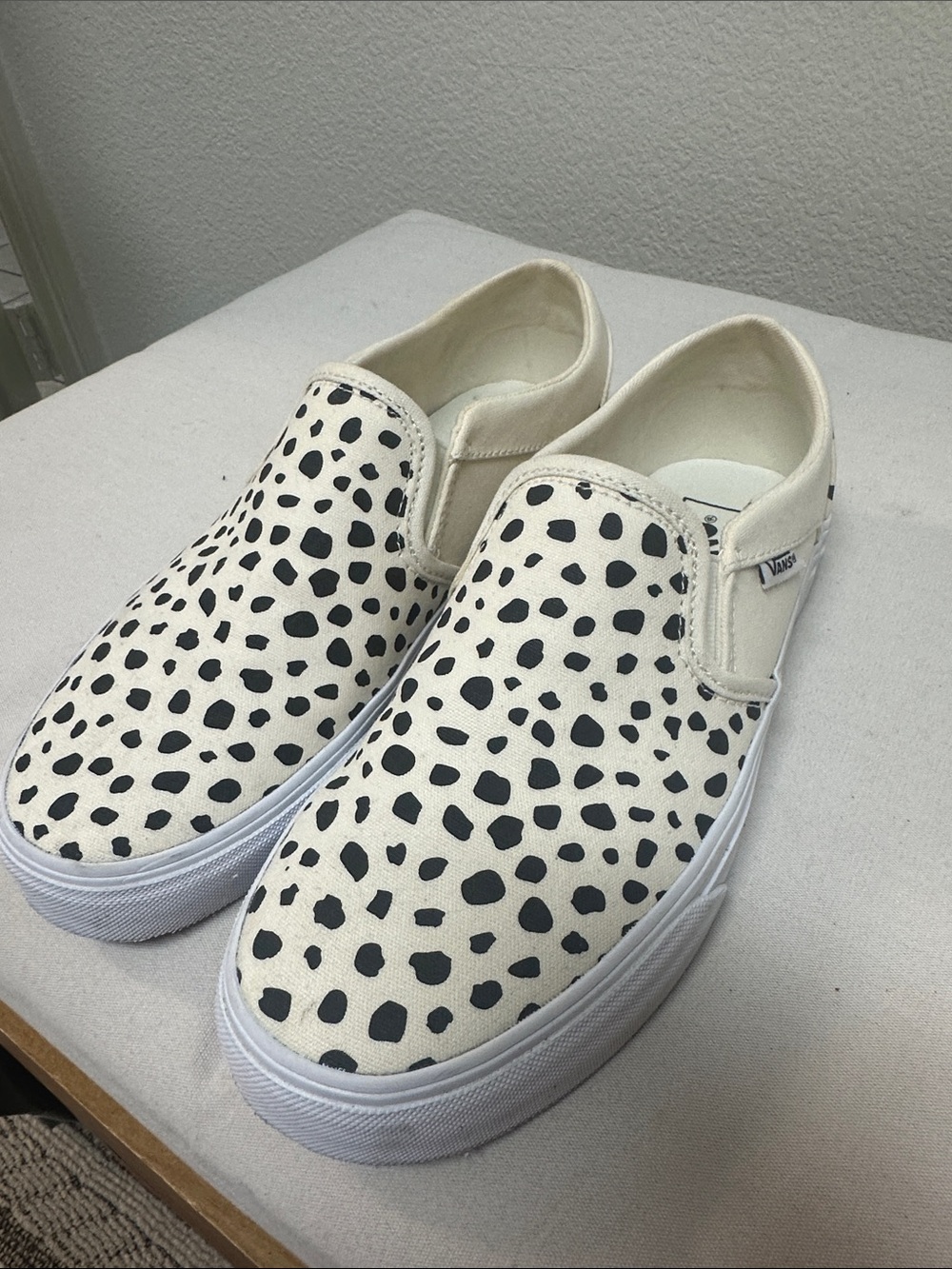 Vans Woman’s Classic Slip-On in Cream with Black Dalmatian Print